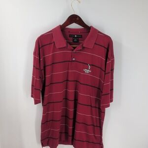 Vintage Tiger Woods Pinehurst 1895 Golf Striped Polo Shirt Maroon Red Size XL‎